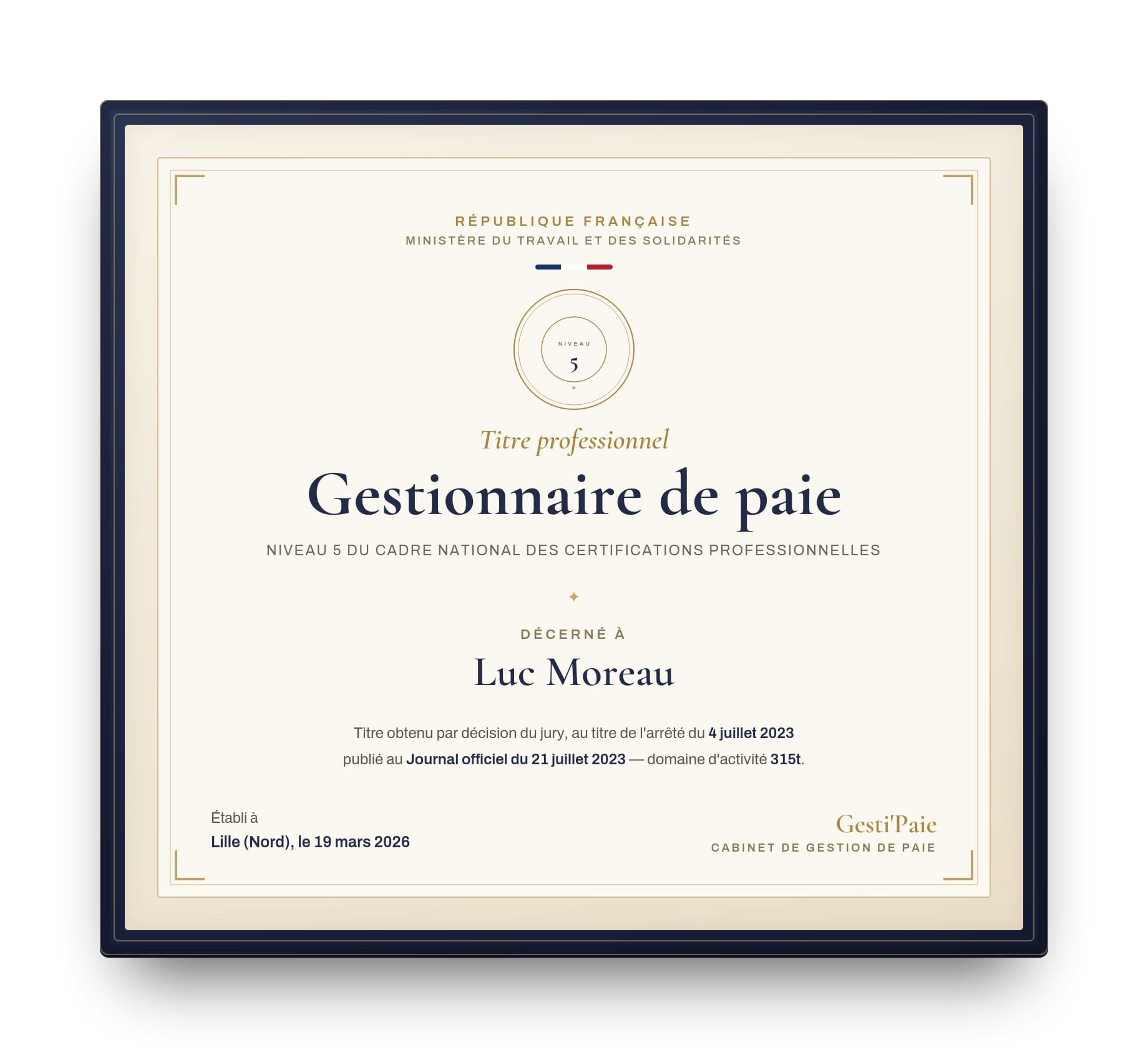 Diplôme RNCP Gestionnaire de Paie - Luc Moreau