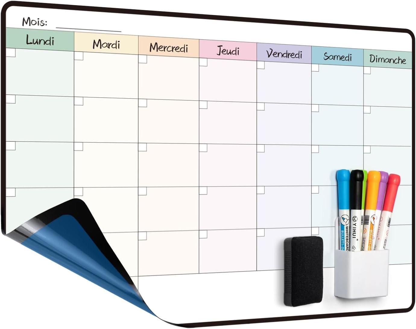 Calendrier mensuel effaçable servant à afficher l'ordre des départs