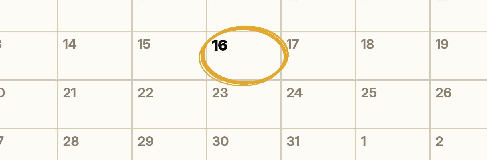 Calendrier mural avec une date de départ entourée